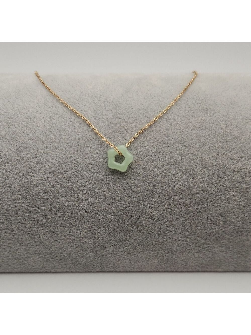 Haitian Jade Hollow Star Pendant Necklace – 18K Gold Plated Chain, Waterproof